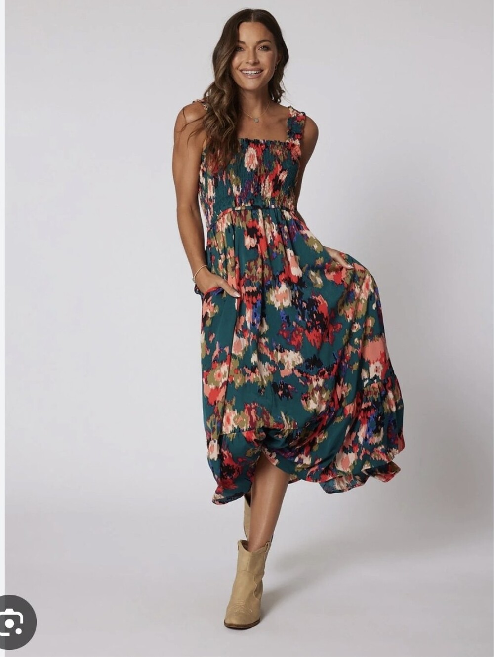 Magnolia Boutique Multi Color Print Smock Maxi Dress S